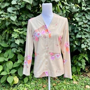 Vintage 1970’s Andrea Gayle tan floral long sleeve blouse